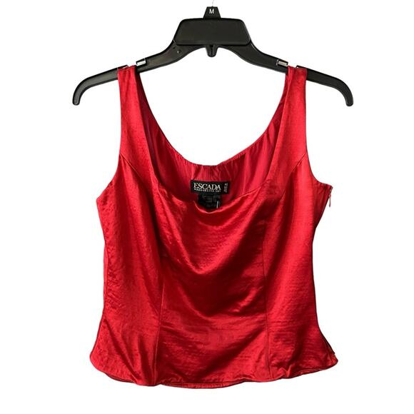 Vintage Escada Margaretha Ley Sleeveless Red Blouse Top Silk Wool Medium EU 36 - Picture 2 of 10